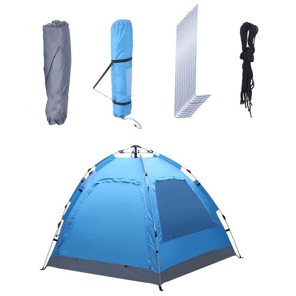 3 to 4 Persons Waterproof Double Door and Window Compact Family Tent for Camping Overnight and other Outdoor Activities UV Protection Blue