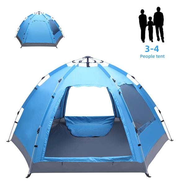 3 to 4 Persons Waterproof Double Door and Window Compact Family Tent for Camping Overnight and other Outdoor Activities UV Protection Blue
