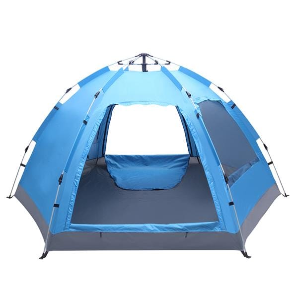 3 to 4 Persons Waterproof Double Door and Window Compact Family Tent for Camping Overnight and other Outdoor Activities UV Protection Blue