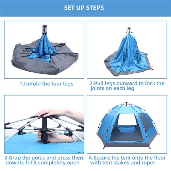 3 to 4 Persons Waterproof Double Door and Window Compact Family Tent for Camping Overnight and other Outdoor Activities UV Protection Blue